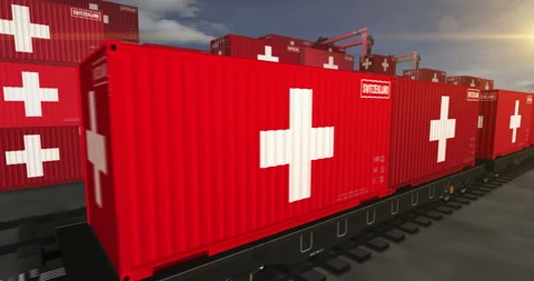 Switzerland export containers on cargo train wagons loop Stock Footage 332767464