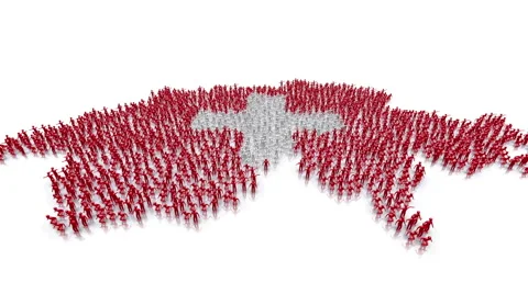 Switzerland flag and map made out of people 스톡 동영상 48344284