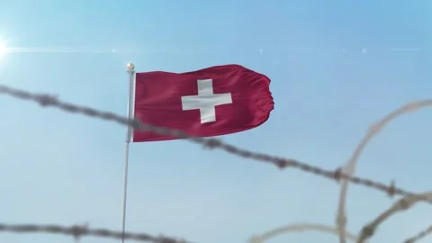 Switzerland flag behind border Stock-Footage 137439029