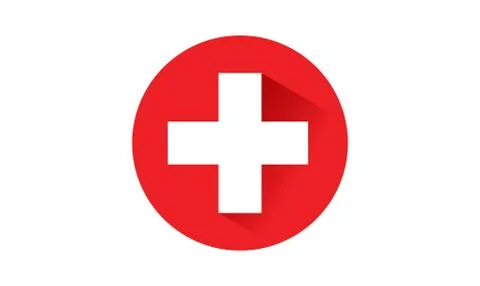Switzerland flag button with long shadow on white background ,illustration, t Stock Illustration