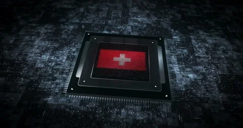 Switzerland flag on computer cpu Stock Footage 347006252