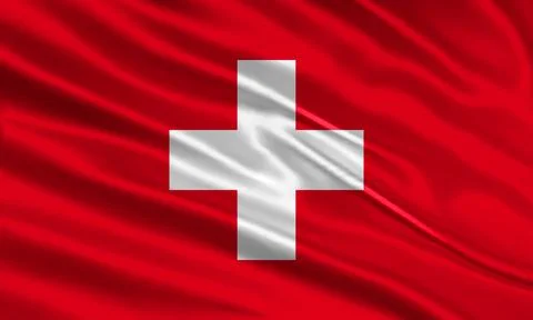 Switzerland flag design. Waving Swiss flag made of satin or silk fabric. Stock Illustration
