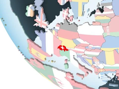 Switzerland with flag on globe Stock Illustration