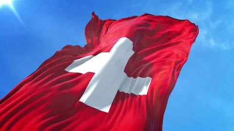 Switzerland Flag Low Angle View Stock-Footage 295698062