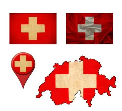 Switzerland flag, map and map pointers Illustrazione stock