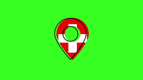 Switzerland flag map pin animated on green screen Stock Footage 329052622