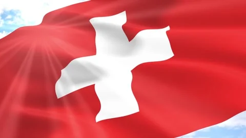 Switzerland Flag Seamless Loop 4k 60fps on Sky Background Stock Footage 341552508