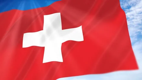 Switzerland Flag Seamless Loop 4k 60fps on Sky Background Stock Footage 341678391