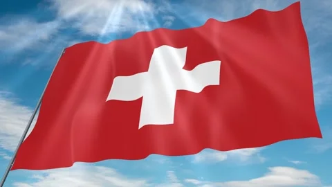 Switzerland Flag Seamless Loop 4k 60fps on Sky Background Stock Footage 341767136