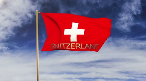Switzerland flag with title waving in the wind. Looping sun rises style Stock Footage 47985492