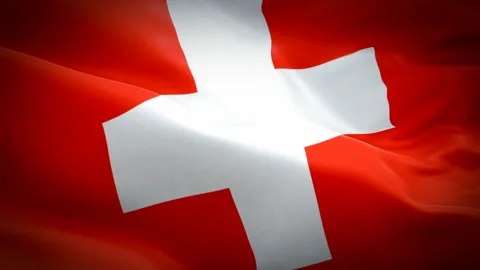 Switzerland Flag Wave Loop waving in wind. Realistic Swiss Flag background Video stock 100022901