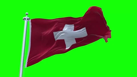 Switzerland Flag Waving in Loopable and Textured green screen background Video stock 296875723