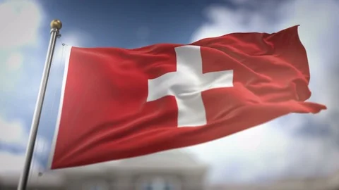 Switzerland Flag Waving Slow Motion 3D Rendering Blue Sky Background - Seam.. Stock Footage