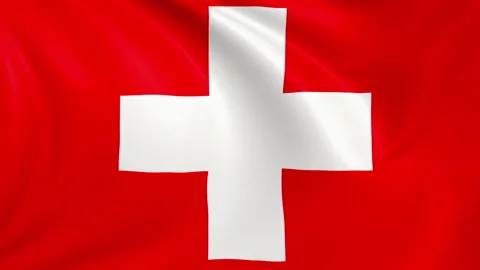 Switzerland flag waving in the wind with high quality texture in 4K Stock Footage 130426751