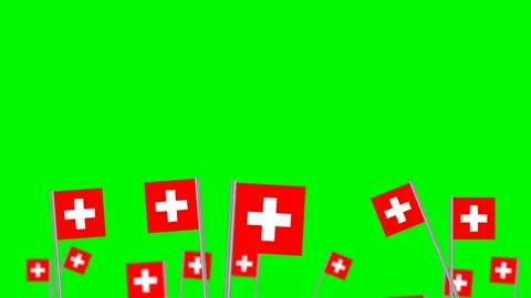 Switzerland flags on green screen Stock Footage 199912842