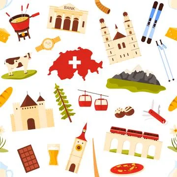 Switzerland Icons Seamless Pattern Vector Design Stock Illustration