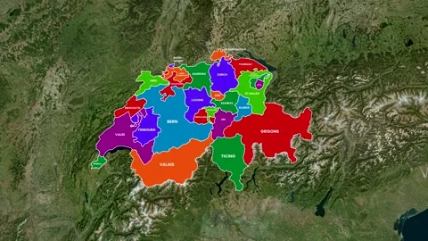 Switzerland Map Animation Highlighting Administrative Provinces Zoom Effect 4K Stock Footage 336376924