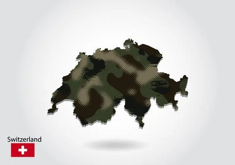 Switzerland map with camouflage pattern, Forest - green texture in map. Milit Stock Illustration