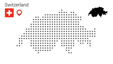 Switzerland map dotted on white background with flag and pin. Stock Illustration