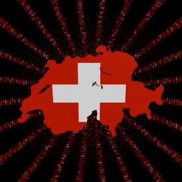 Switzerland map flag on red hex code burst illustration 库存插图