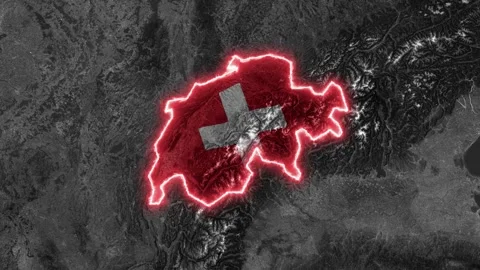 Switzerland Map Highlight with Glowing Red Border Video stock 341329298