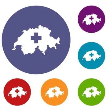 Switzerland map icons set Illustrazione stock