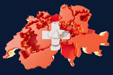 Switzerland Map With Offset Regions 3D Illustration Stock Illustration