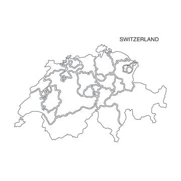 Switzerland Map Outline with Cantons on White Background 스톡 일러스트