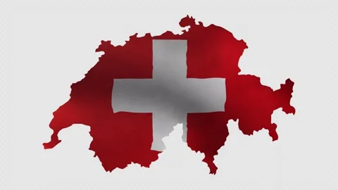 Switzerland Map Shape with Waving Flag Texture Animation on Transparent Stock Footage 339341372