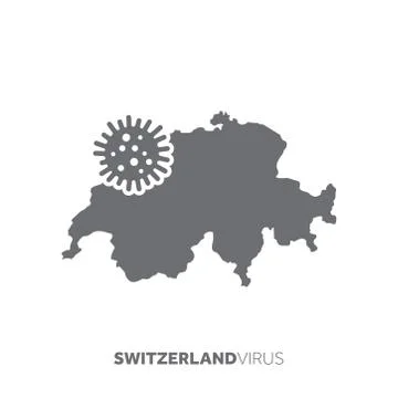 Switzerland map with a virus microbe. Illness and disease outbreak Stock Illustration