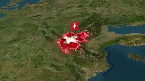 Switzerland nation flag map overlay animating over European satellite view Stock Footage 339878319