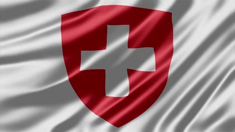 Switzerland national flag featuring a red shield with white cross emblem Stock Footage 344848246