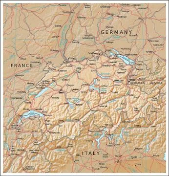 Switzerland physiography map Stock Illustration