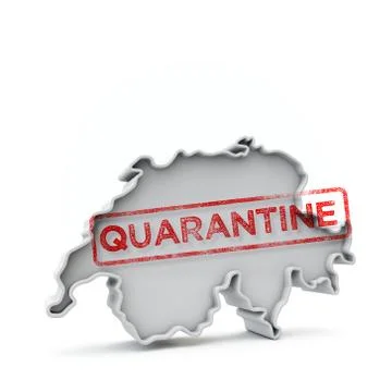 Switzerland simple 3D map with red quanantine stamp. 3D Rendering イラスト素材