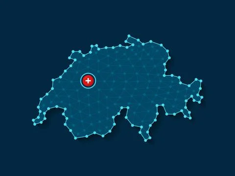 Switzerland simplified vector map in a digital blue design Illustrazione stock