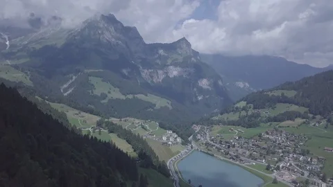 SWITZERLAND SWISS MOUNTAINS LAKE TOWN Stock Footage