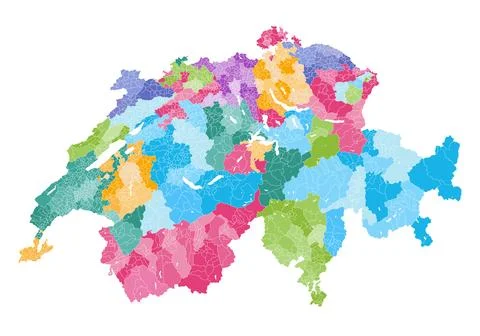 Switzerland vector map showing cantonal, districts and municipal boundaries Stock Illustration