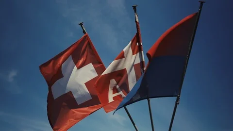 Switzernad Ticino Lugano Flags Stockbeeldmateriaal 123745274