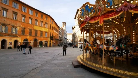 Swivel carousel in  Perugia central view Stock Footage 127698762