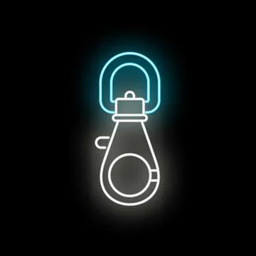 Swivel snap hook neon line icon on black Stock Illustration