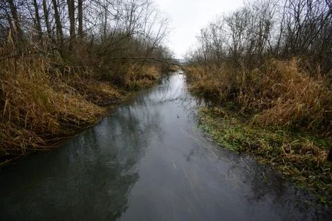 Swollen river at winter time Stock Photos