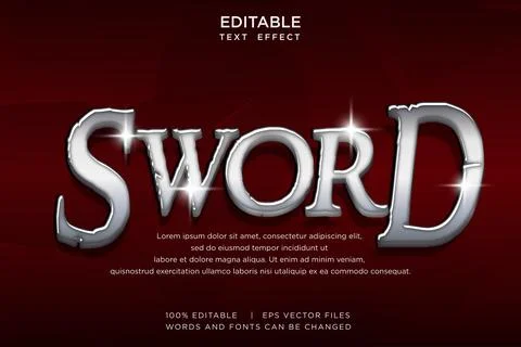 Sword 3D Text Effect Editable Silver Metallic Medieval Typography Vector Stock Illustration
