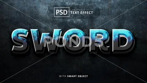 Sword 3d text effect editable PSD Template