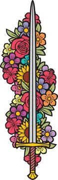 Sword and flowers Stock Illustration