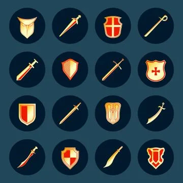 Sword and shield icons set イラスト素材