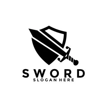 Sword and shield perfect logo vector template. Sword logo icon design Stock Illustration