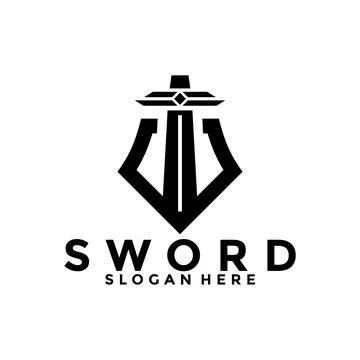 Sword and shield perfect logo vector template. Sword logo icon design Stock Illustration