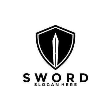 Sword and shield perfect logo vector template. Sword logo icon design Stock Illustration