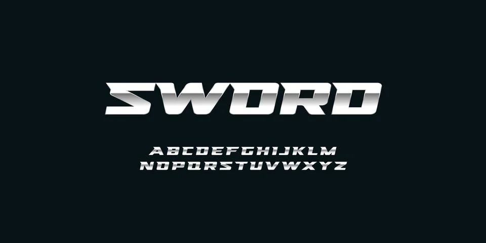 Sword chrome vector font. Metallic modern letters, polished steel style symbols Stock-Illustration