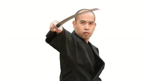 Sword Draw and Cuts White Background Stock Footage 10812812
